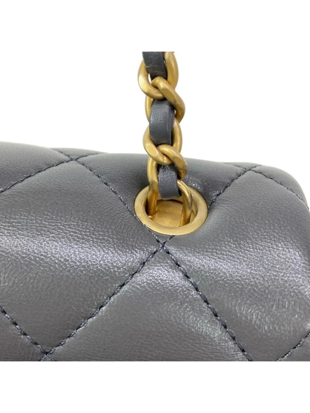 Chanel Shoulder Bag Mini Flap Quilted Gray Lambskin